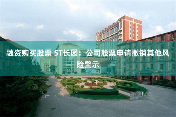 融资购买股票 ST长园：公司股票申请撤销其他风险警示
